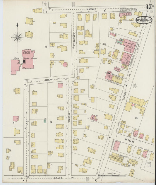 Sanborn Fire Insurance Map from New Britain, Hartford County, Connecticut (1895), Sheet #0017 - Historic Sanborn Fire Insurance Map Print, vintage old map wall art, antique decor, genealogy gift, Connecticut Connecticut map