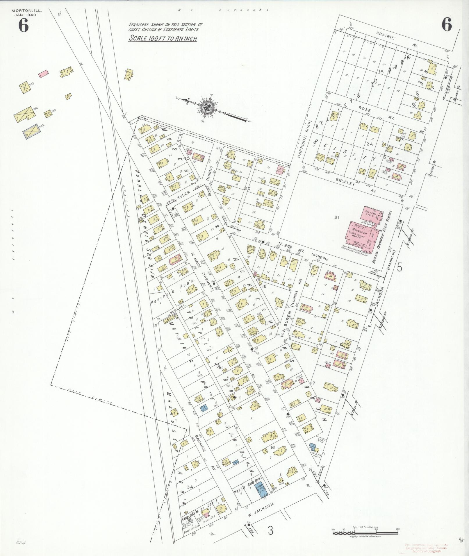 Sanborn Fire Insurance Map from Morton, Tazewell County, Illinois (1940), Sheet #0006 - Historic Sanborn Fire Insurance Map Print, vintage old map wall art, antique decor, genealogy gift, Illinois Illinois map