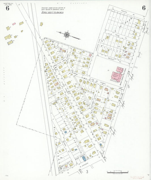 Sanborn Fire Insurance Map from Morton, Tazewell County, Illinois (1940), Sheet #0006 - Historic Sanborn Fire Insurance Map Print, vintage old map wall art, antique decor, genealogy gift, Illinois Illinois map