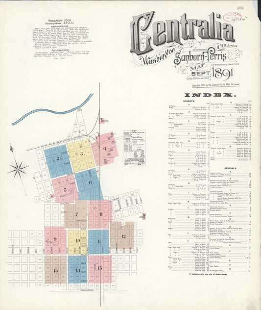 Sanborn Fire Insurance Map from Centralia, Lewis County, Washington. (1891) – Historic Sanborn Fire Insurance Map Print