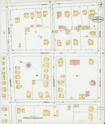 Sanborn Fire Insurance Map from Morristown, Morris County, New Jersey (1901), Sheet #0007 - Complete Map Set gallery image, historic Sanborn map, vintage wall art, New Jersey New Jersey