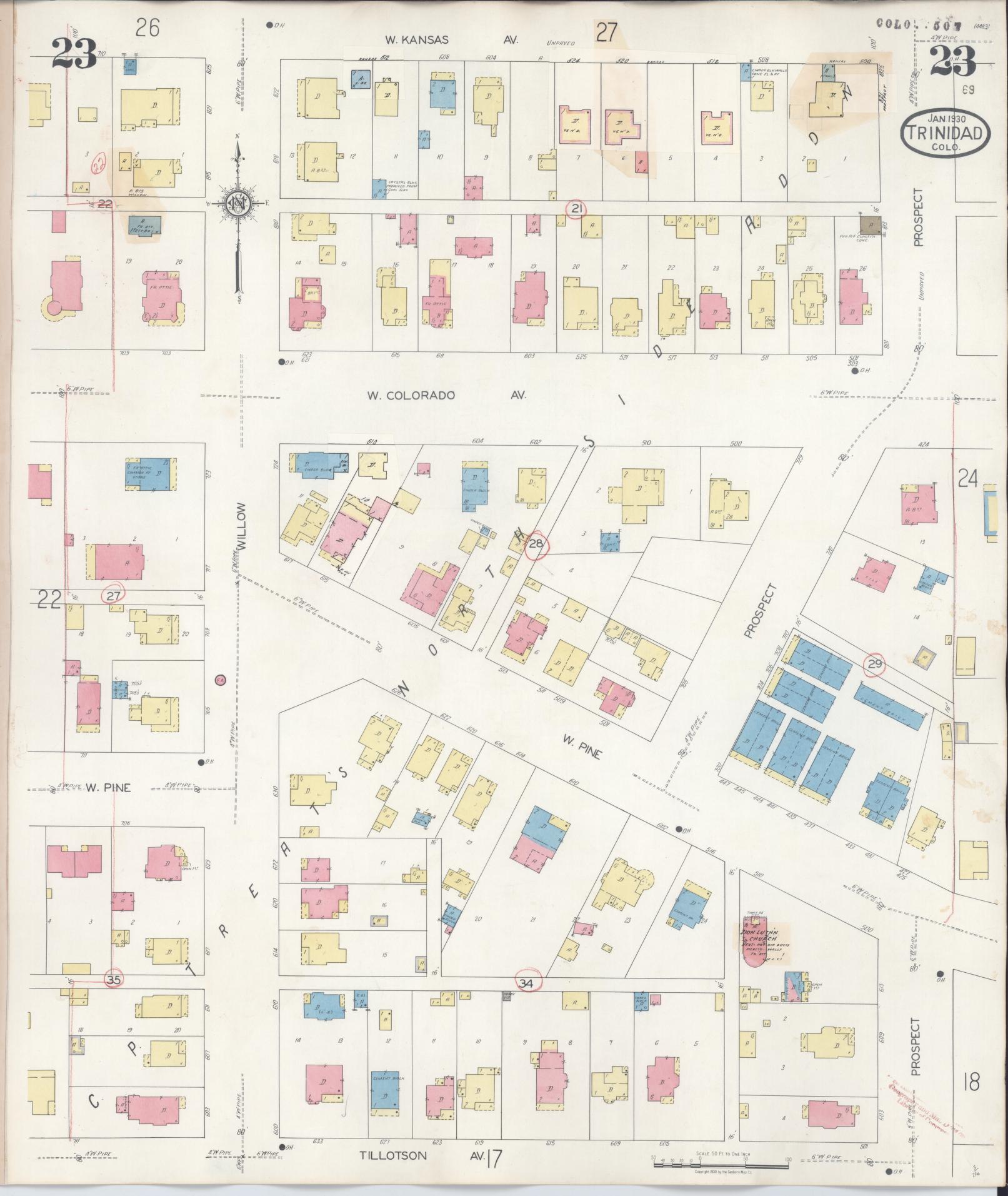 Sanborn Fire Insurance Map from Trinidad, Las Animas County, Colorado (1948), Sheet #0023 - Historic Sanborn Fire Insurance Map Print, vintage old map wall art, antique decor, genealogy gift, Colorado Colorado map