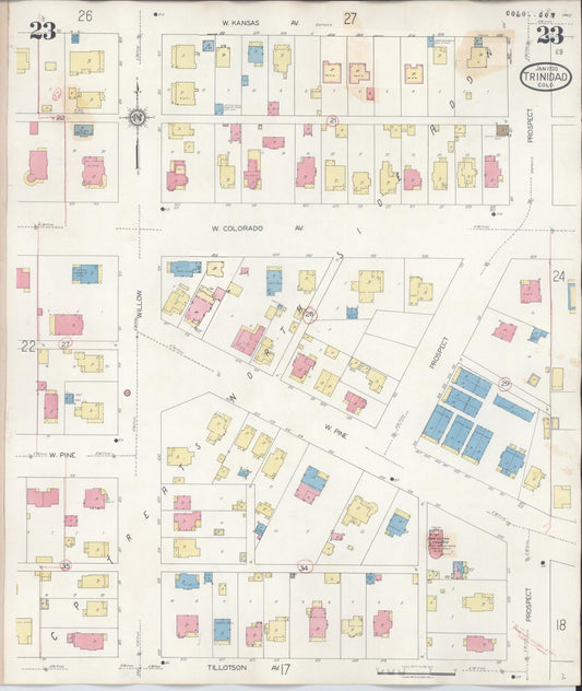 Sanborn Fire Insurance Map from Trinidad, Las Animas County, Colorado (1948), Sheet #0023 - Historic Sanborn Fire Insurance Map Print, vintage old map wall art, antique decor, genealogy gift, Colorado Colorado map