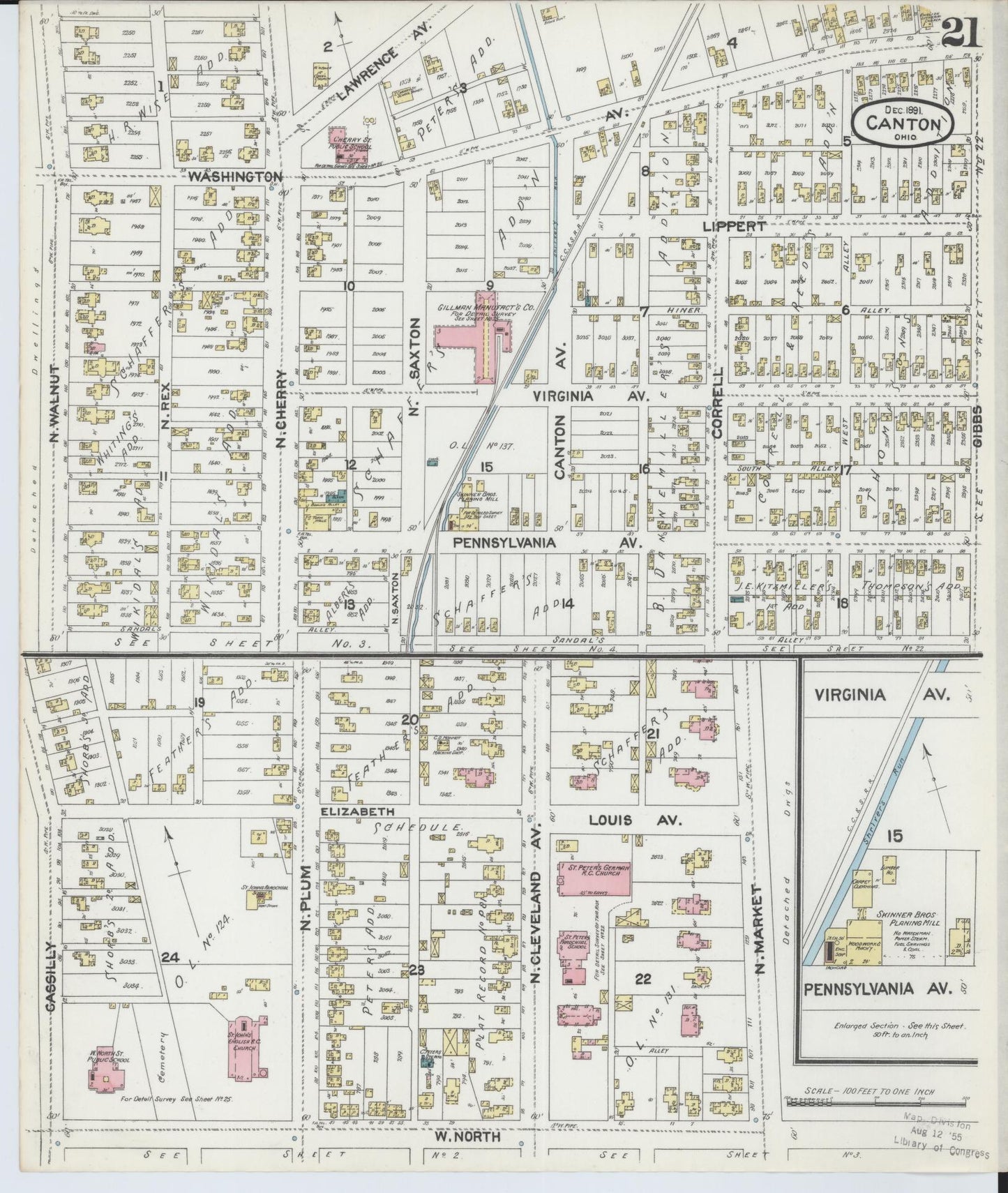 Sanborn Fire Insurance Map from Canton, Stark County, Ohio (1891), Sheet #0021 - Historic Sanborn Fire Insurance Map Print, vintage old map wall art, antique decor, genealogy gift, Ohio Ohio map