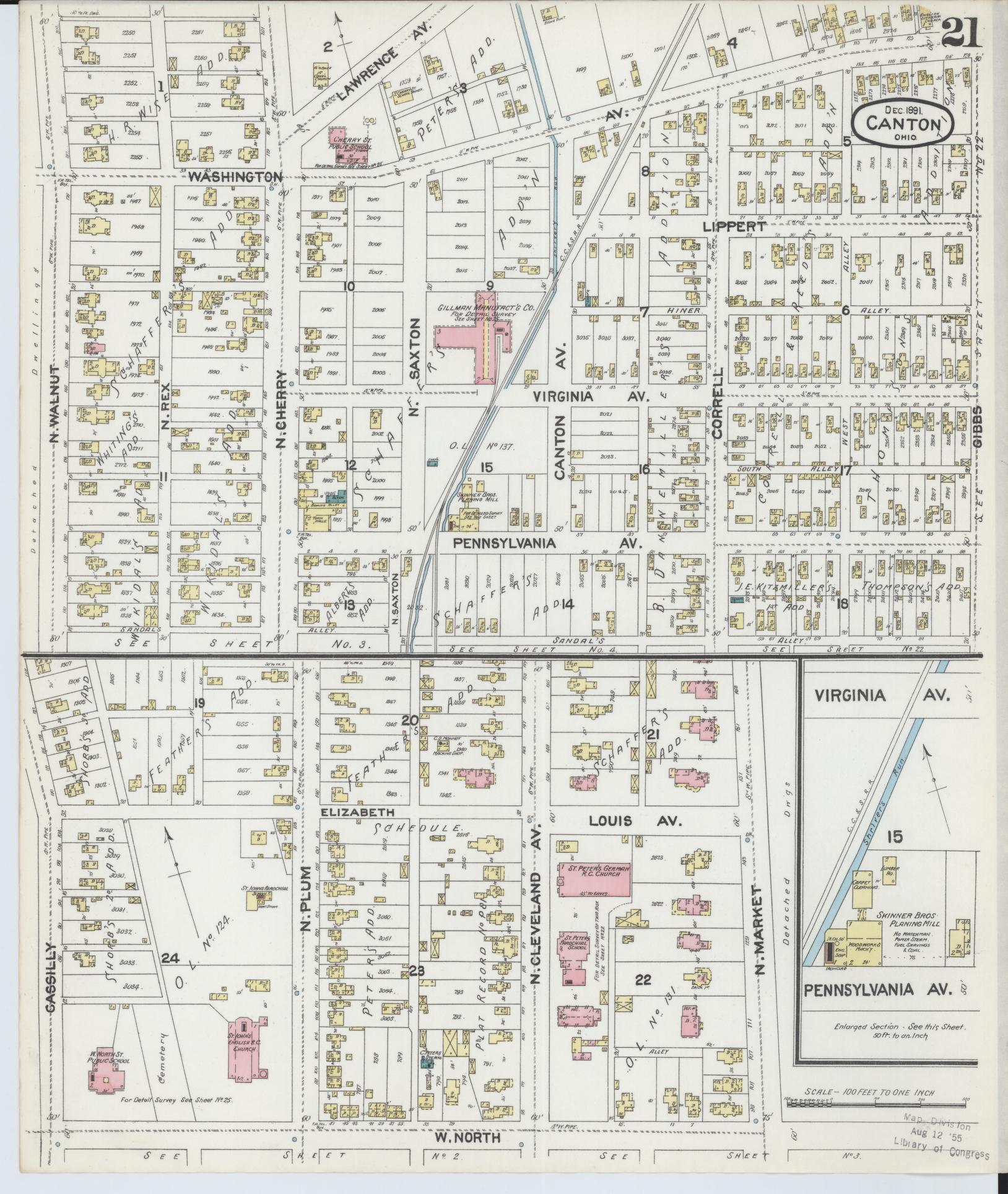 Sanborn Fire Insurance Map from Canton, Stark County, Ohio (1891), Sheet #0021 - Historic Sanborn Fire Insurance Map Print, vintage old map wall art, antique decor, genealogy gift, Ohio Ohio map