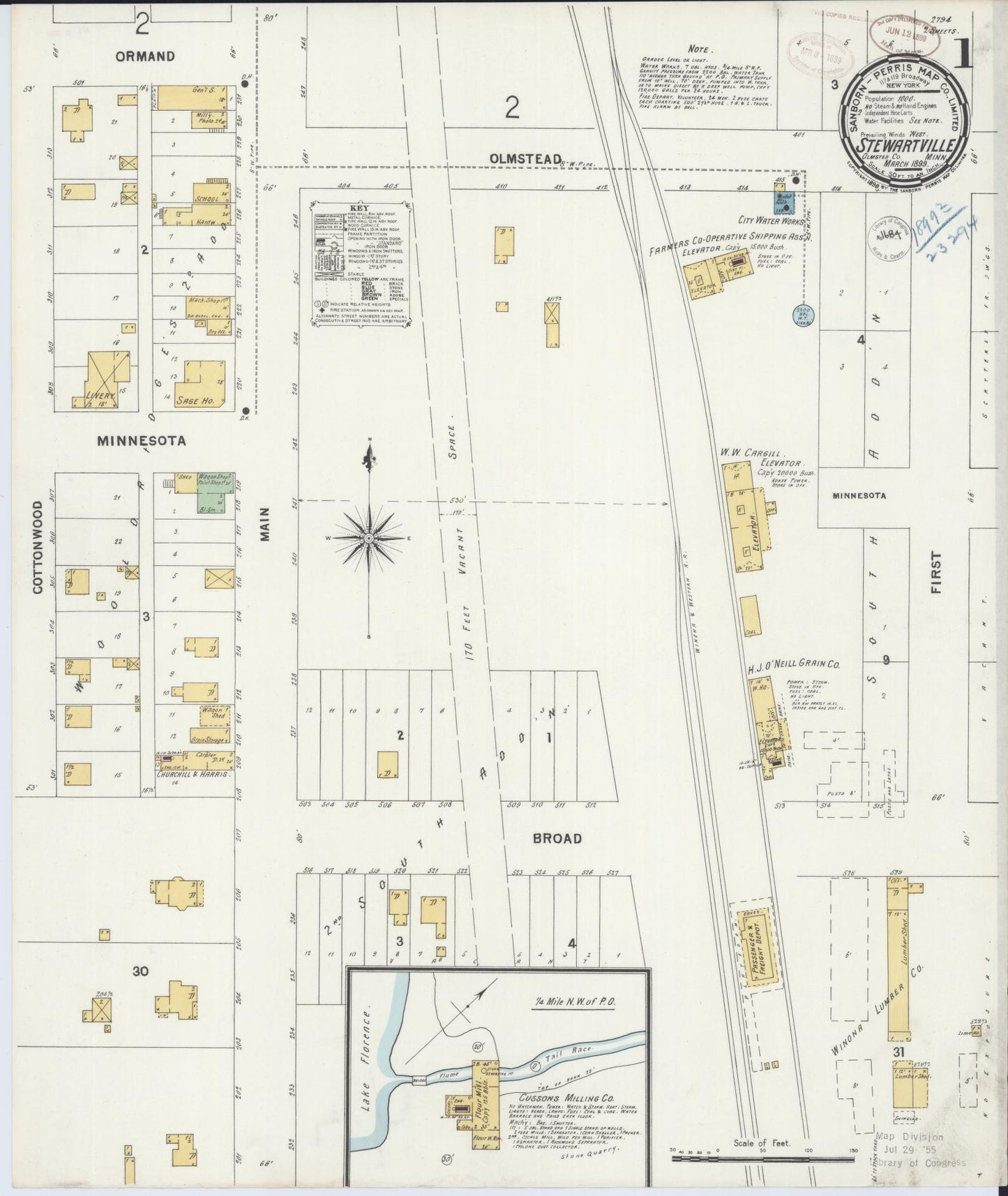 Sanborn Fire Insurance Map from Stewartville, Olmsted County, Minnesota (1899), Sheet #0001 - Complete Map Set gallery image, historic Sanborn map, vintage wall art, Minnesota Minnesota