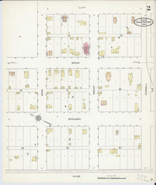 Sanborn Fire Insurance Map from Sauk Rapids, Benton County, Minnesota (1912), Sheet #0002 - Historic Sanborn Fire Insurance Map Print, vintage old map wall art, antique decor, genealogy gift, Minnesota Minnesota map