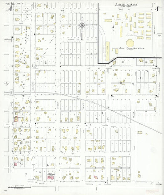 Sanborn Fire Insurance Map from Pawnee City, Pawnee County, Nebraska (1943), Sheet #0004 - Historic Sanborn Fire Insurance Map Print, vintage old map wall art, antique decor, genealogy gift, Nebraska Nebraska map