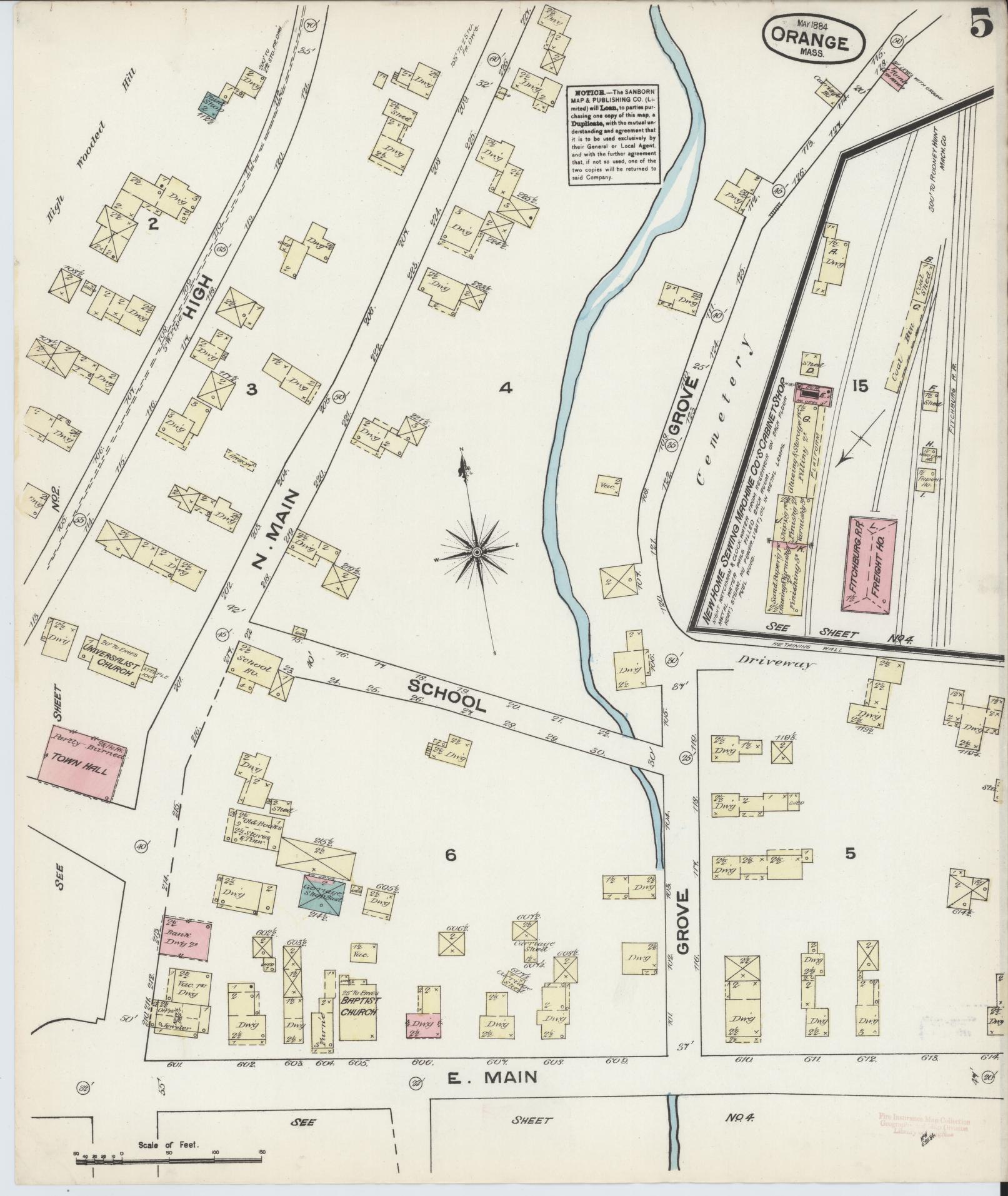 Sanborn Fire Insurance Map from Orange, Franklin County, Massachusetts (1884), Sheet #0005 - Complete Map Set gallery image, historic Sanborn map, vintage wall art, Massachusetts Massachusetts