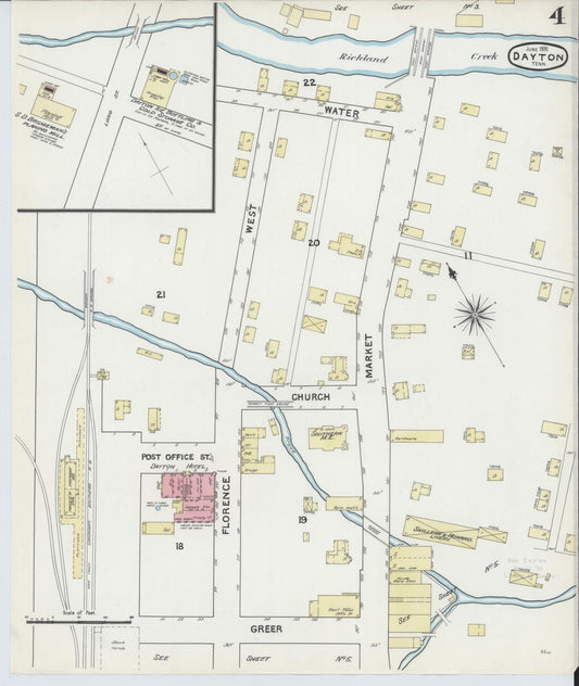 Sanborn Fire Insurance Map from Dayton, Rhea County, Tennessee (1891), Sheet #0004 - Historic Sanborn Fire Insurance Map Print, vintage old map wall art, antique decor, genealogy gift, Tennessee Tennessee map