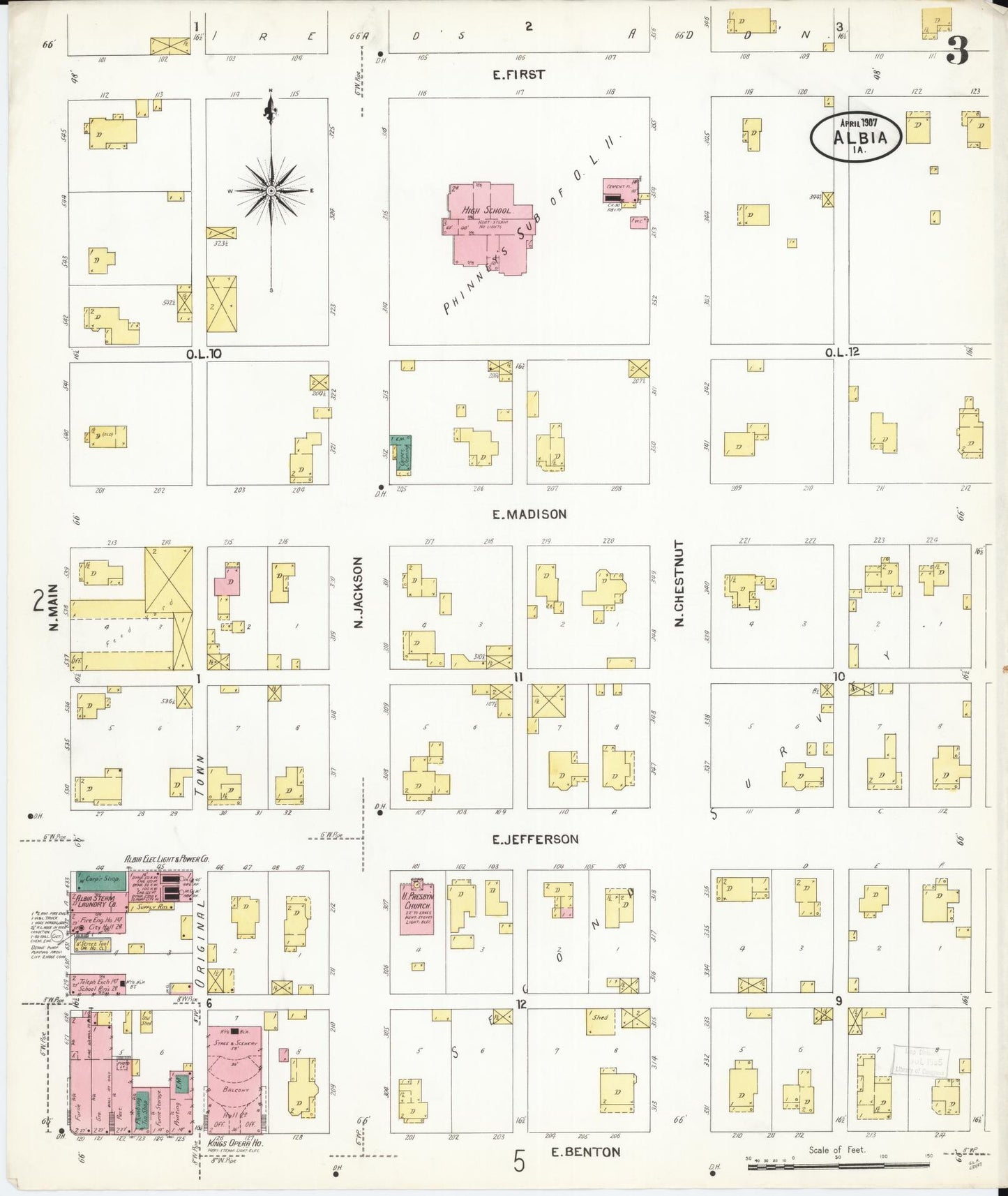 Sanborn Fire Insurance Map from Albia, Monroe County, Iowa (1907), Sheet #0003 - Historic Sanborn Fire Insurance Map Print