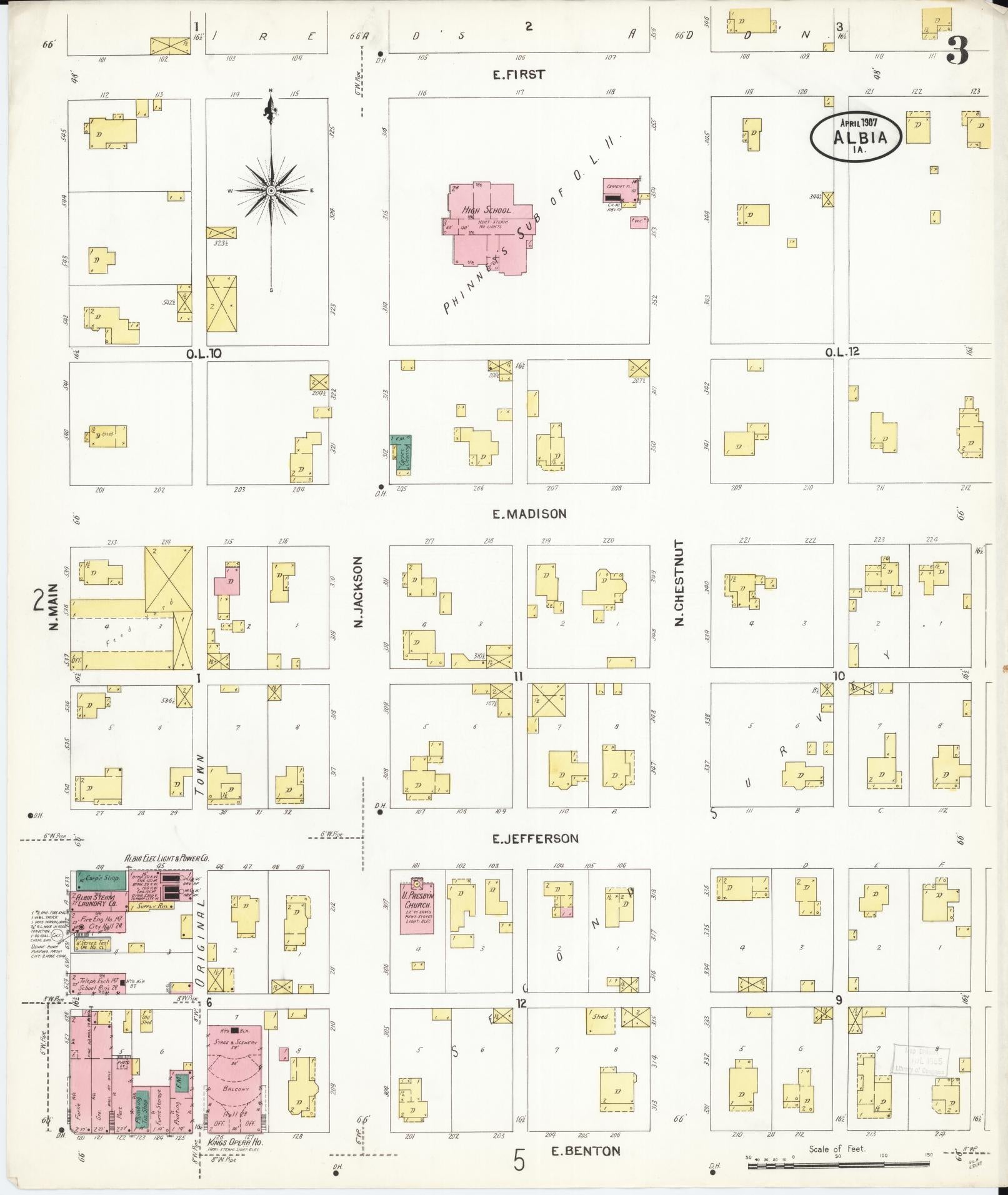 Sanborn Fire Insurance Map from Albia, Monroe County, Iowa (1907), Sheet #0003 - Historic Sanborn Fire Insurance Map Print