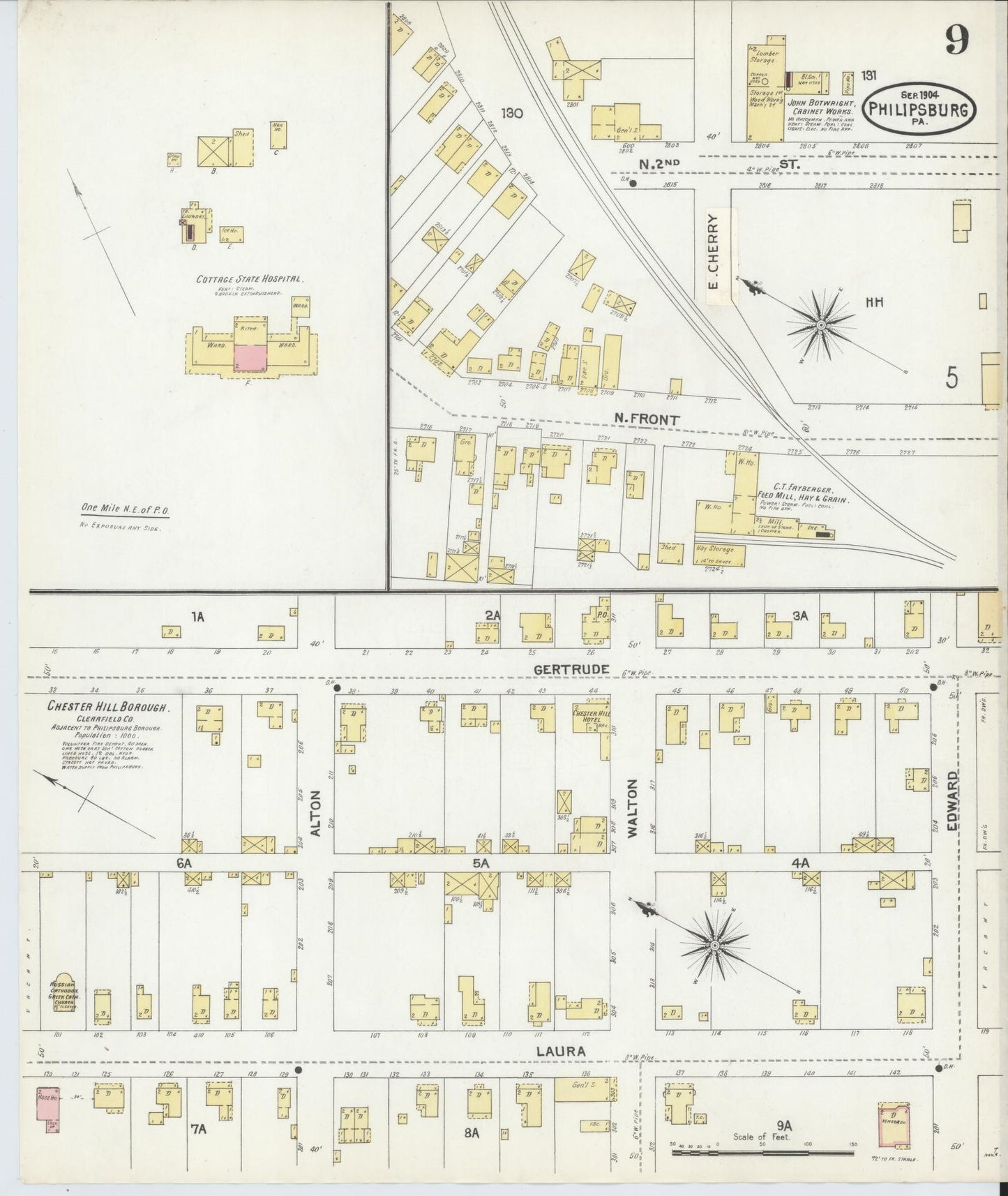 Sanborn Fire Insurance Map from Philipsburg, Centre County, Pennsylvania (1904), Sheet #0009 - Historic Sanborn Fire Insurance Map Print, vintage old map wall art, antique decor, genealogy gift, Pennsylvania Pennsylvania map