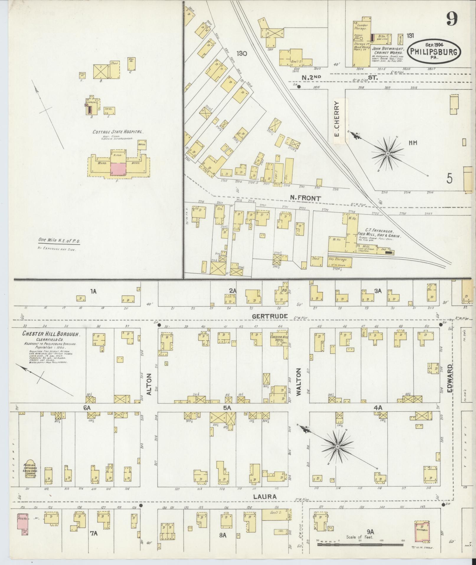 Sanborn Fire Insurance Map from Philipsburg, Centre County, Pennsylvania (1904), Sheet #0009 - Historic Sanborn Fire Insurance Map Print, vintage old map wall art, antique decor, genealogy gift, Pennsylvania Pennsylvania map