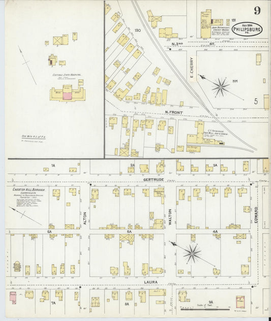 Sanborn Fire Insurance Map from Philipsburg, Centre County, Pennsylvania (1904), Sheet #0009 - Historic Sanborn Fire Insurance Map Print, vintage old map wall art, antique decor, genealogy gift, Pennsylvania Pennsylvania map