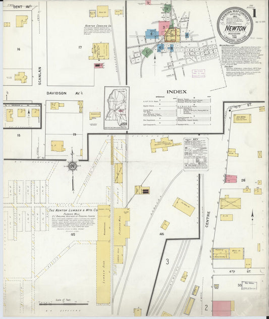 Sanborn Fire Insurance Map from Newton, Newton County, Mississippi (1916), Sheet #0001 - Historic Sanborn Fire Insurance Map Print, vintage old map wall art, antique decor, genealogy gift, Mississippi Mississippi map