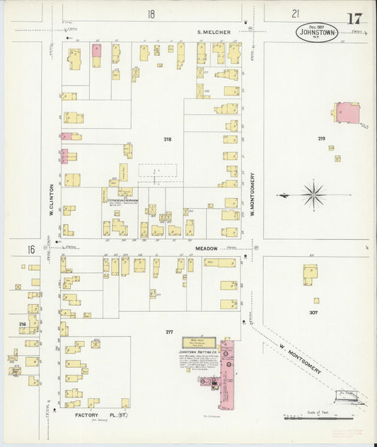 Sanborn Fire Insurance Map from Johnstown, Fulton County, New York (1907), Sheet #0017 - Historic Sanborn Fire Insurance Map Print, vintage old map wall art, antique decor, genealogy gift, New York New York map