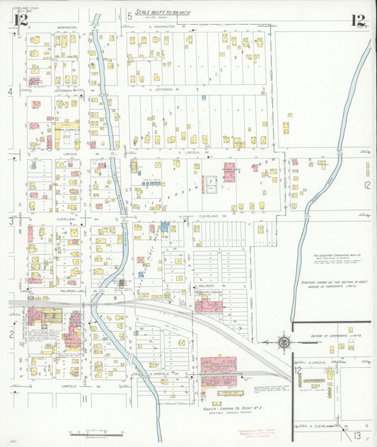 Sanborn Fire Insurance Map from Loveland, Larimer County, Colorado (1937), Sheet #0012 - Historic Sanborn Fire Insurance Map Print, vintage old map wall art, antique decor, genealogy gift, Colorado Colorado map