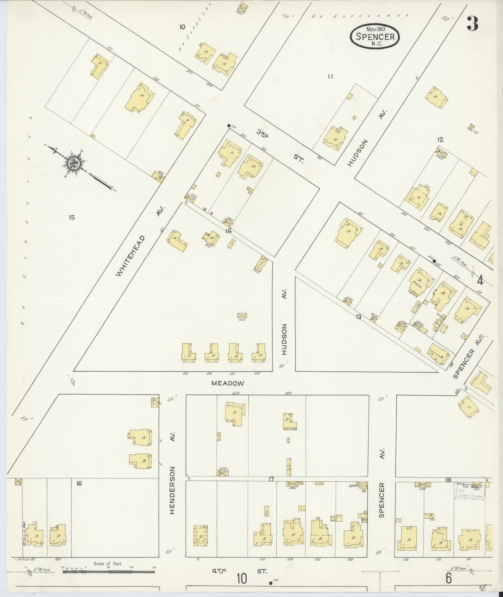Sanborn Fire Insurance Map from Spencer, Rowan County, North Carolina (1913), Sheet #0003 - Complete Map Set gallery image, historic Sanborn map, vintage wall art, North Carolina North Carolina