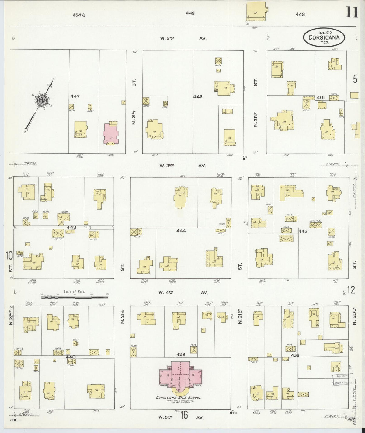 Sanborn Fire Insurance Map from Corsicana, Navarro County, Texas (1910), Sheet #0011 - Complete Map Set gallery image, historic Sanborn map, vintage wall art, Texas Texas