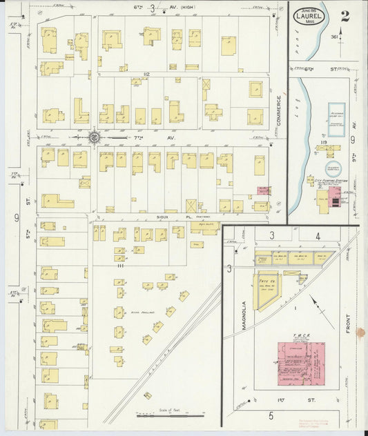Sanborn Fire Insurance Map from Laurel, Jones County, Mississippi (1915), Sheet #0002 - Historic Sanborn Fire Insurance Map Print, vintage old map wall art, antique decor, genealogy gift, Mississippi Mississippi map