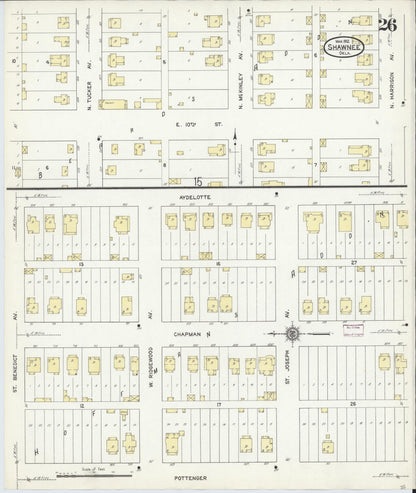 Sanborn Fire Insurance Map from Shawnee, Pottawatomie County, Oklahoma (1912), Sheet #0026 - Complete Map Set gallery image, historic Sanborn map, vintage wall art, Oklahoma Oklahoma