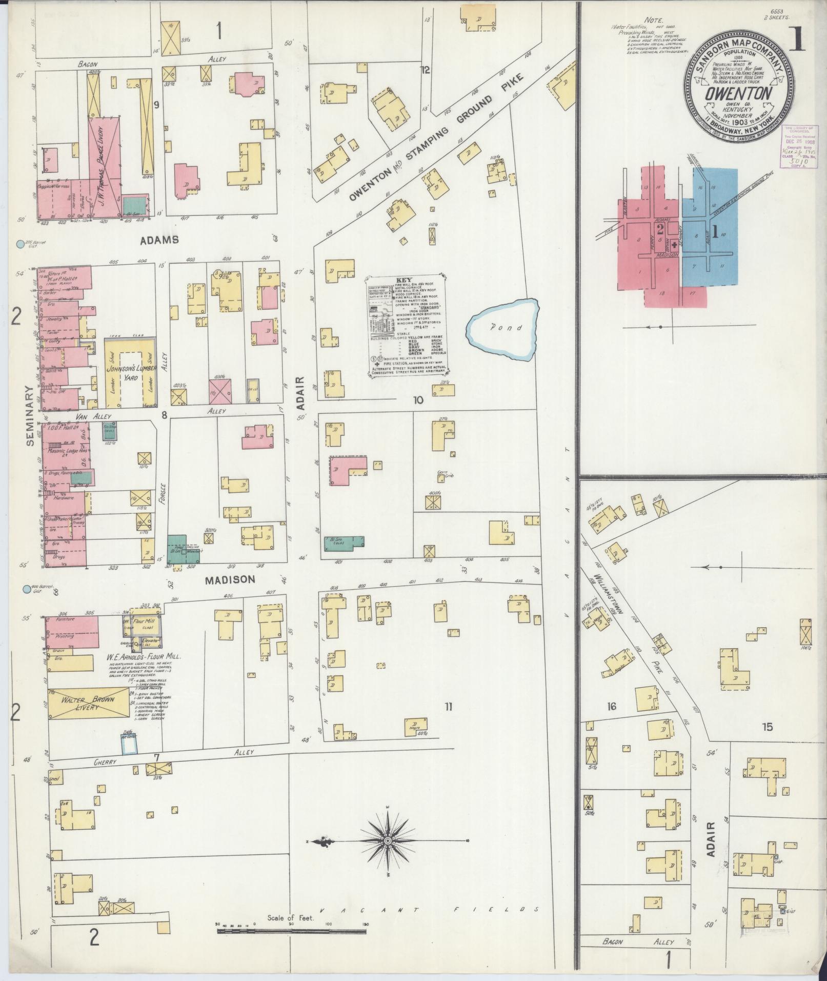 Sanborn Fire Insurance Map from Owenton, Owen County, Kentucky (1903), Sheet #0001 - Complete Map Set gallery image, historic Sanborn map, vintage wall art, Kentucky Kentucky