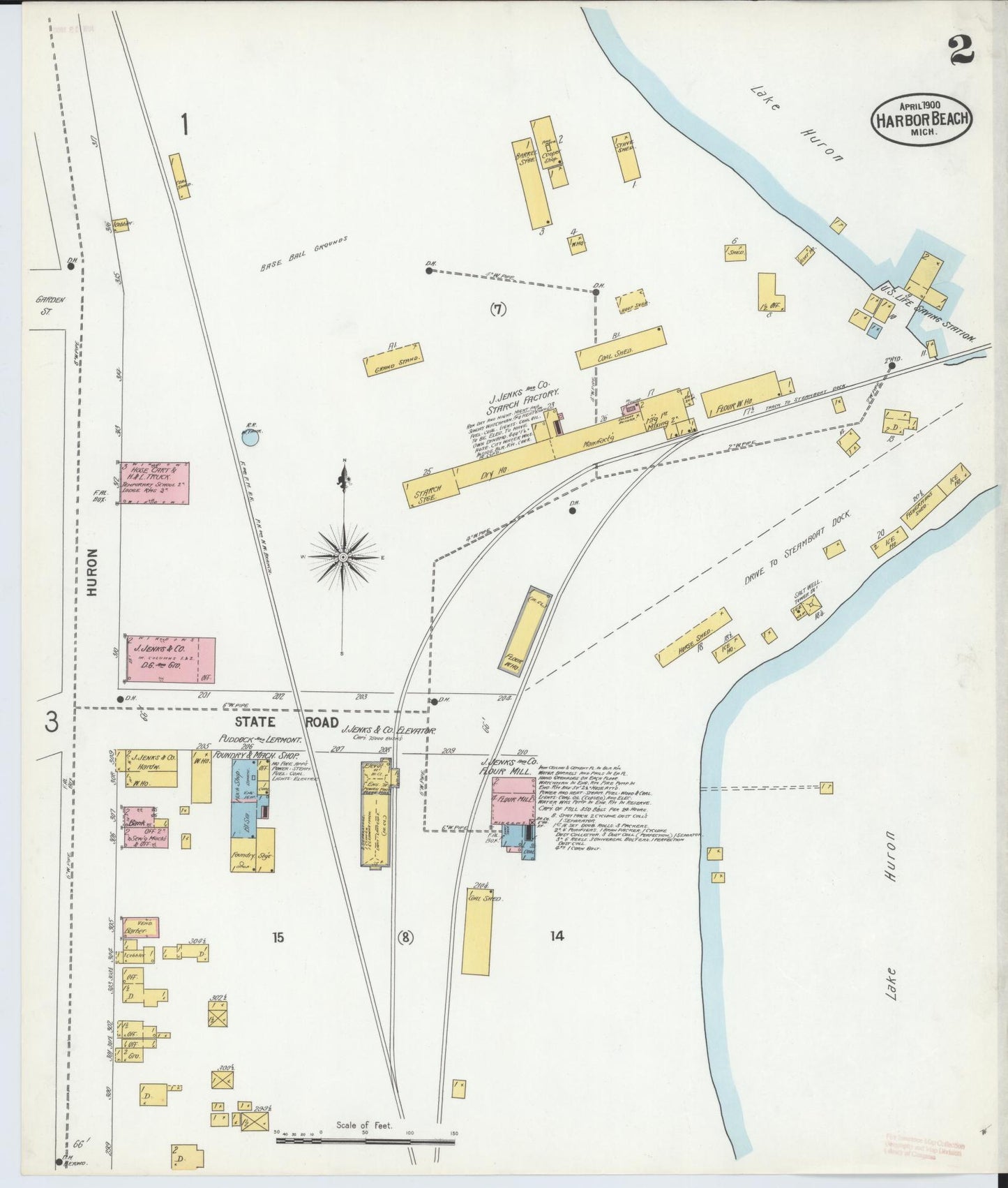 Sanborn Fire Insurance Map from Harbor Beach, Huron County, Michigan (1900), Sheet #0002 - Complete Map Set gallery image, historic Sanborn map, vintage wall art, Michigan Michigan