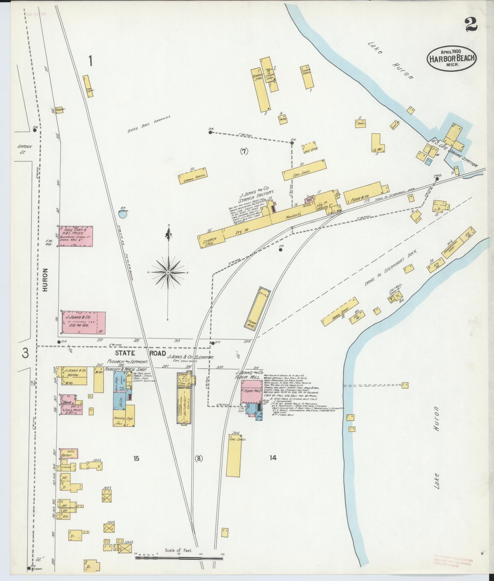 Sanborn Fire Insurance Map from Harbor Beach, Huron County, Michigan (1900), Sheet #0002 - Complete Map Set gallery image, historic Sanborn map, vintage wall art, Michigan Michigan