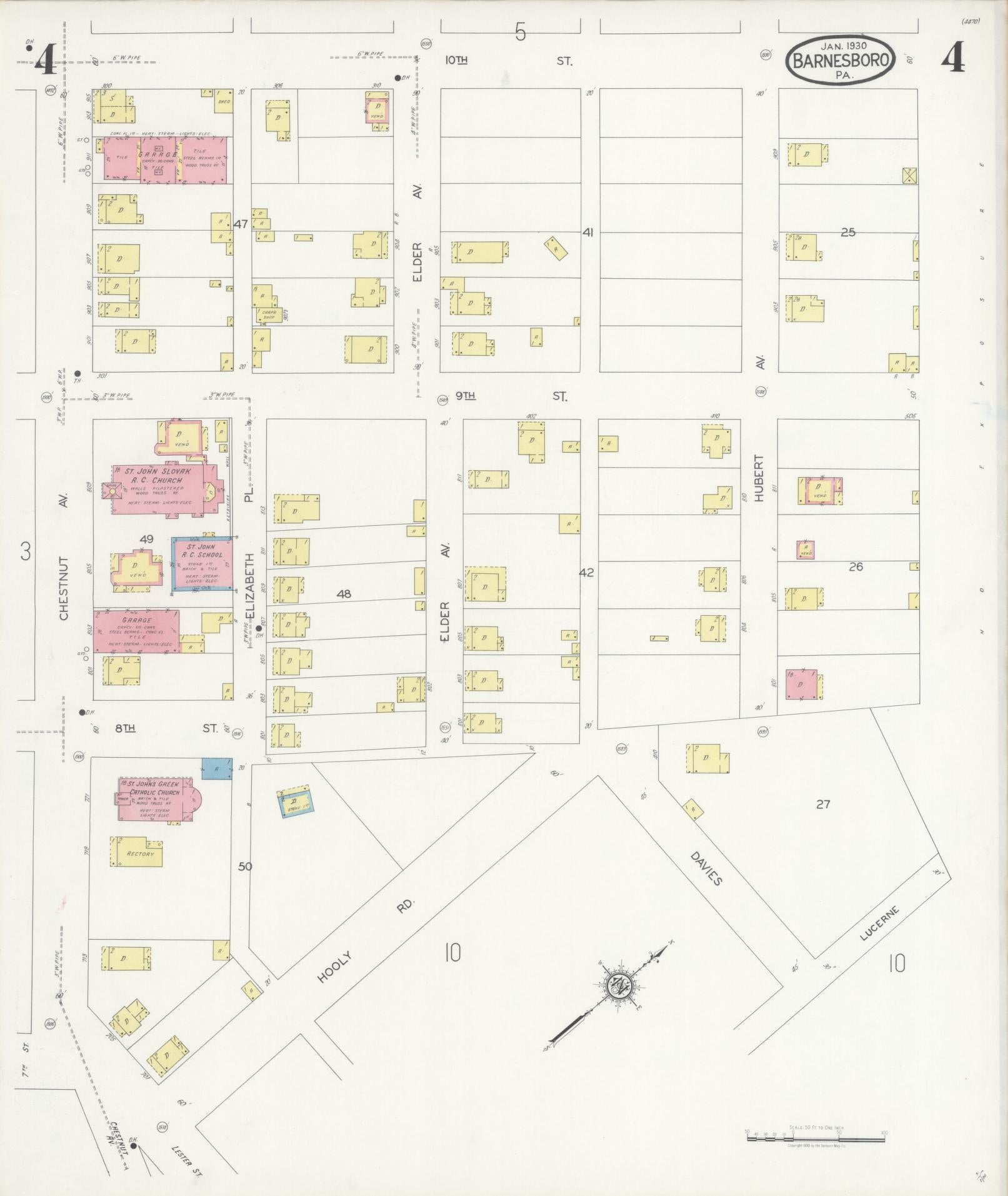 Sanborn Fire Insurance Map from Barnesboro, Cambria County, Pennsylvania (1930), Sheet #0004 - Historic Sanborn Fire Insurance Map Print, vintage old map wall art, antique decor, genealogy gift, Pennsylvania Pennsylvania map