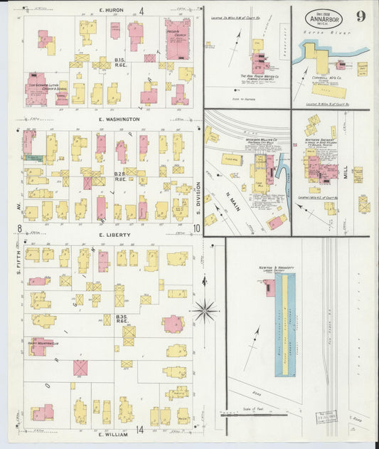 Sanborn Fire Insurance Map from Ann Arbor, Washtenaw County, Michigan (1908), Sheet #0009 - Historic Sanborn Fire Insurance Map Print, vintage old map wall art, antique decor, genealogy gift, Michigan Michigan map