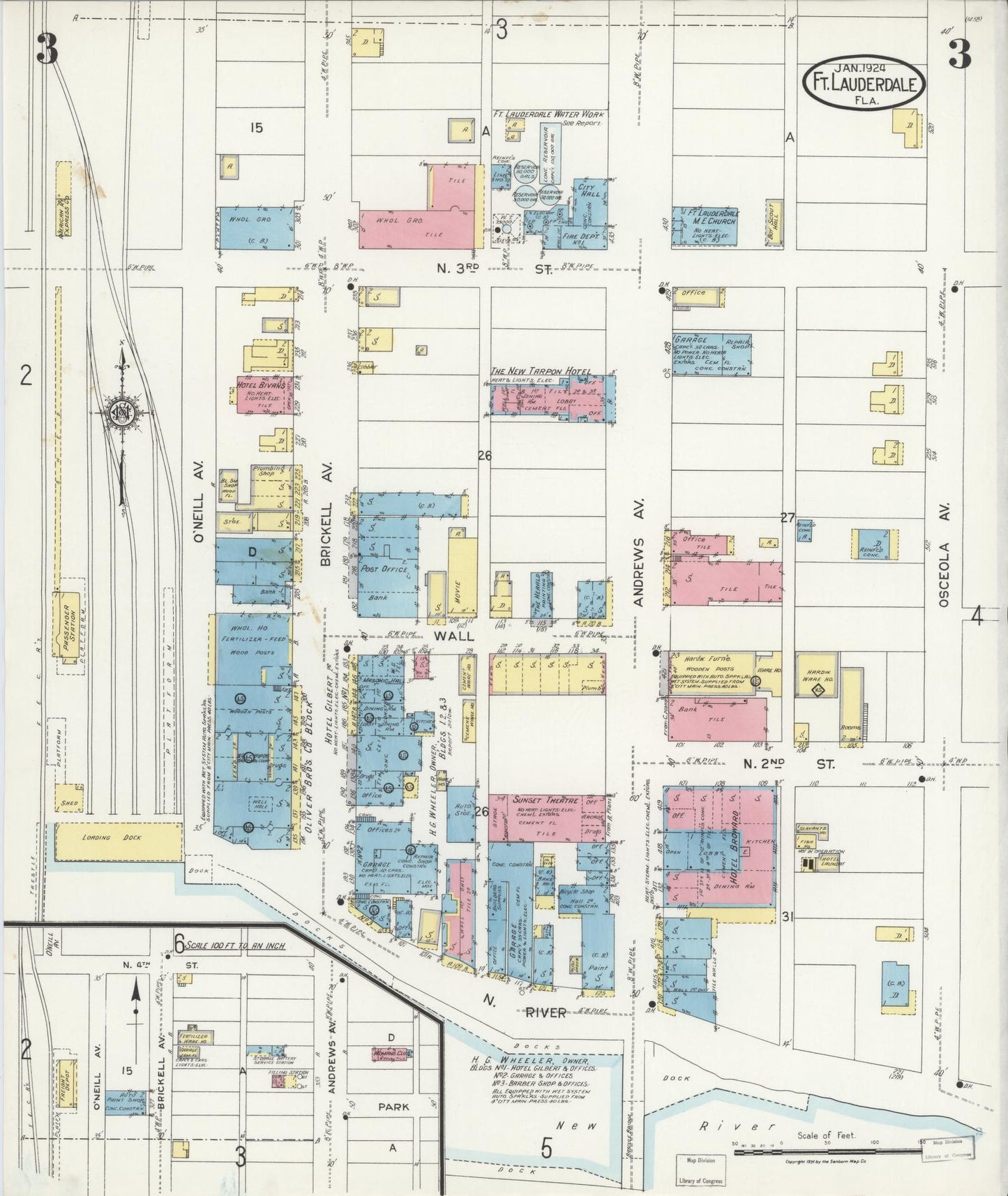 Sanborn Fire Insurance Map from Fort Lauderdale, Broward County, Florida (1924), Sheet #0003 - Complete Map Set gallery image, historic Sanborn map, vintage wall art, Florida Florida