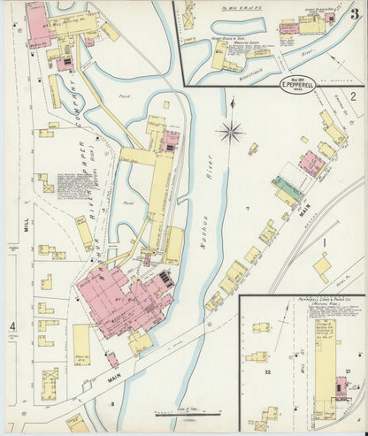 Sanborn Fire Insurance Map from East Pepperell, Middlesex County, Massachusetts (1897), Sheet #0003 - Historic Sanborn Fire Insurance Map Print, vintage old map wall art, antique decor, genealogy gift, Massachusetts Massachusetts map