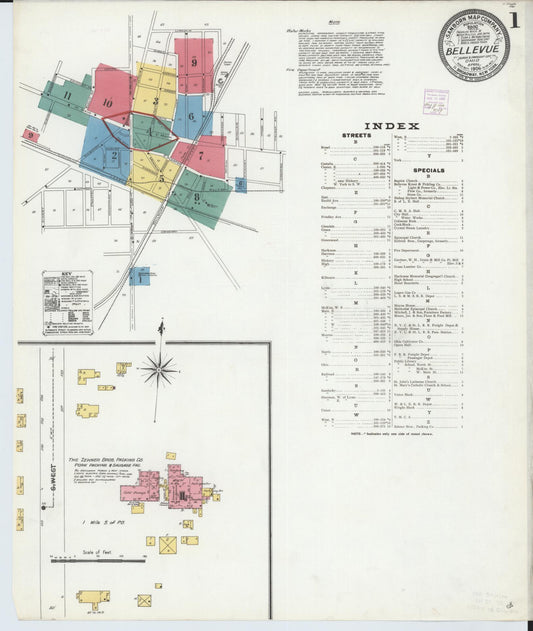 Sanborn Fire Insurance Map from Bellevue, Huron And Sandusky County, Ohio (1906), Sheet #0001 - Historic Sanborn Fire Insurance Map Print, vintage old map wall art, antique decor, genealogy gift, Ohio Ohio map