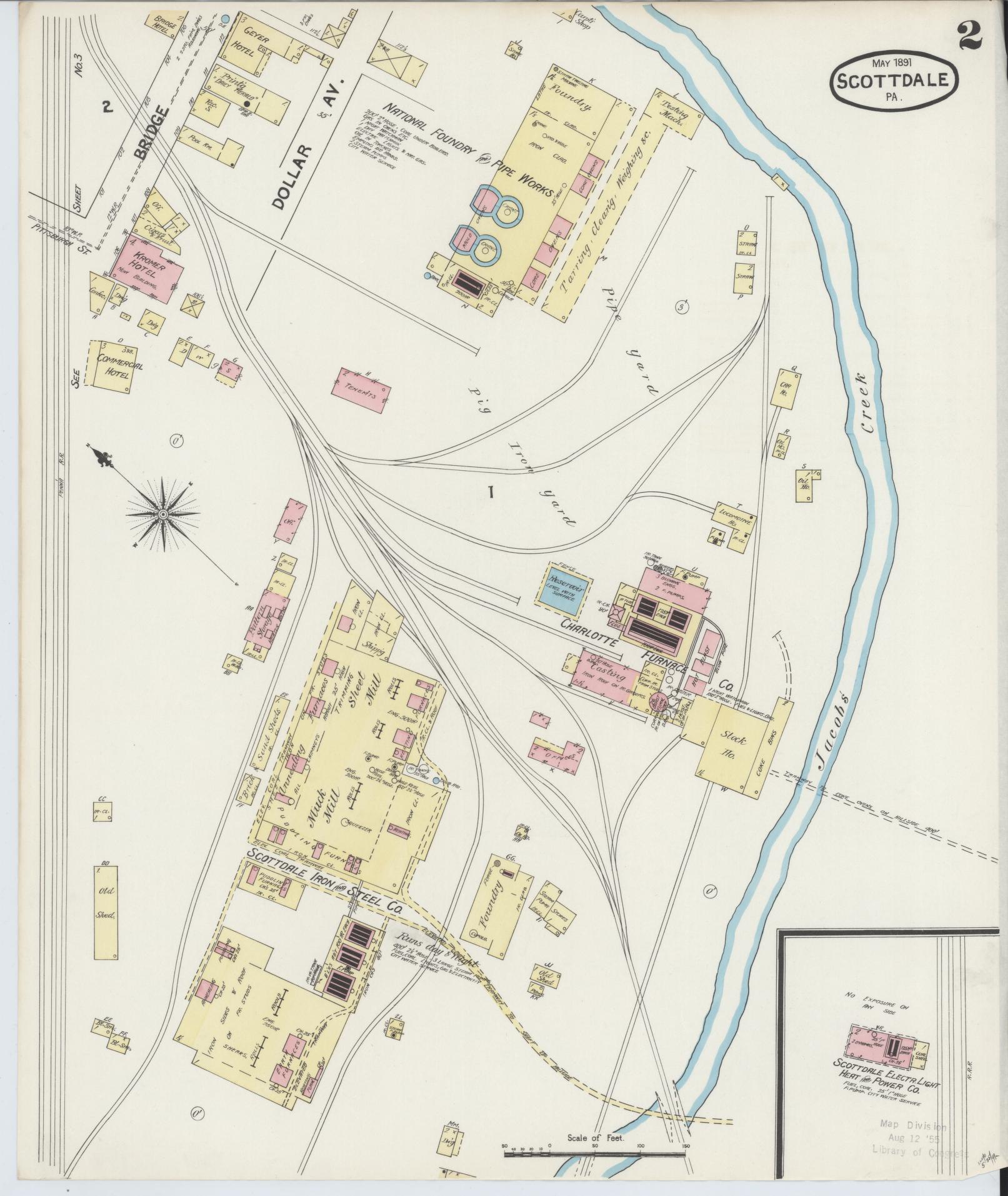 Sanborn Fire Insurance Map from Scottdale, Westmoreland County, Pennsylvania (1891), Sheet #0002 - Complete Map Set gallery image, historic Sanborn map, vintage wall art, Pennsylvania Pennsylvania