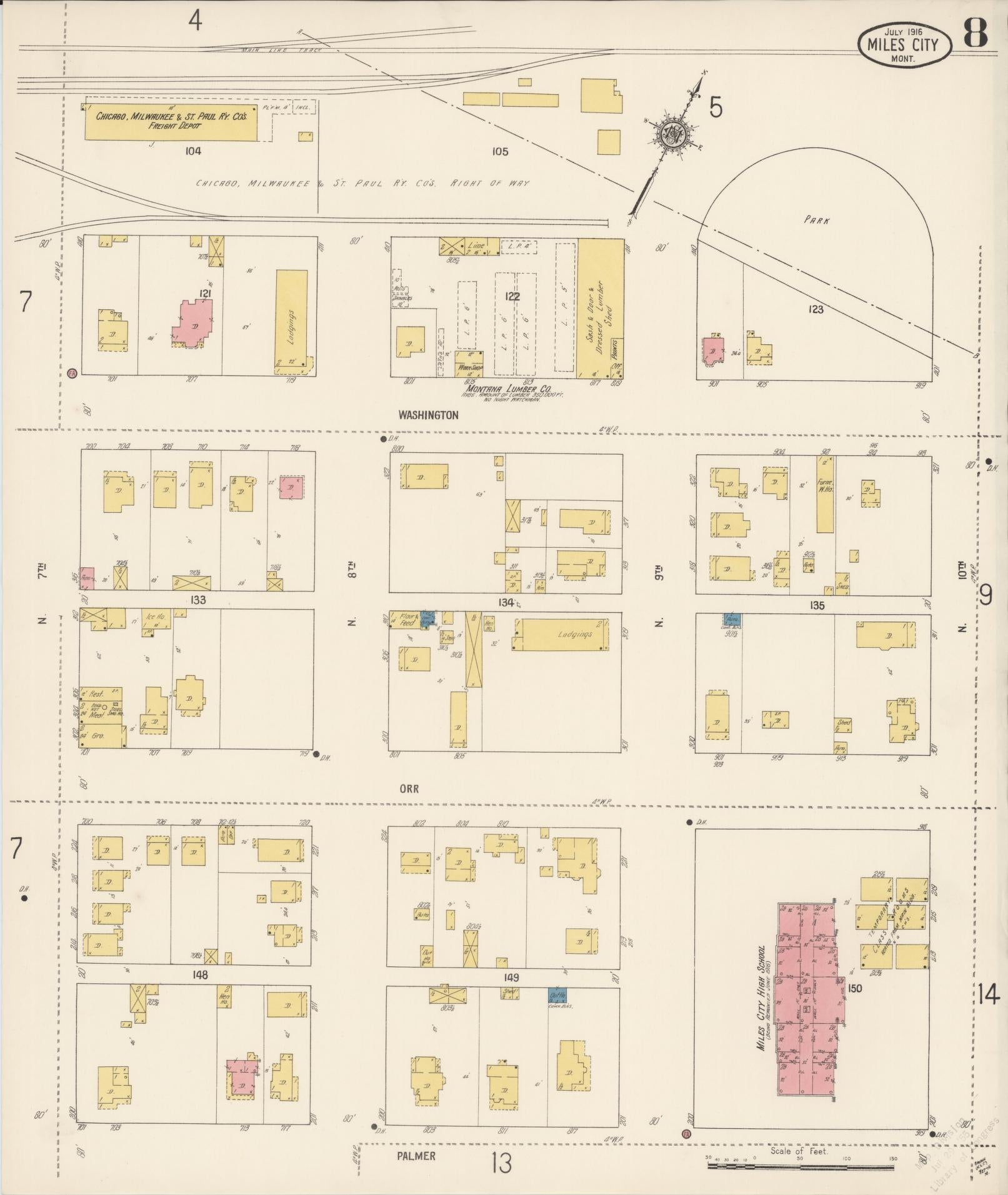 Sanborn Fire Insurance Map from Miles City, Custer County, Montana (1916), Sheet #0008 - Complete Map Set gallery image, historic Sanborn map, vintage wall art, Montana Montana