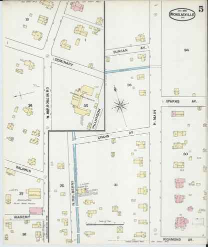 Sanborn Fire Insurance Map from Nicholasville, Jessamine County, Kentucky (1892), Sheet #0005 - Complete Map Set gallery image, historic Sanborn map, vintage wall art, Kentucky Kentucky