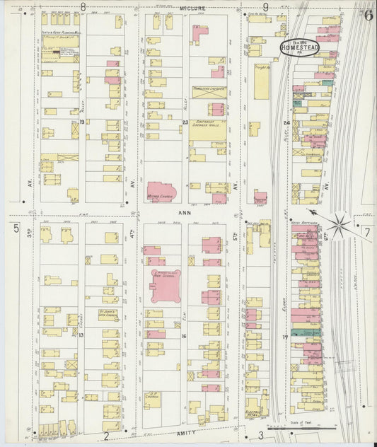 Sanborn Fire Insurance Map from Homestead, Allegheny County, Pennsylvania (1896), Sheet #0006 - Historic Sanborn Fire Insurance Map Print, vintage old map wall art, antique decor, genealogy gift, Pennsylvania Pennsylvania map