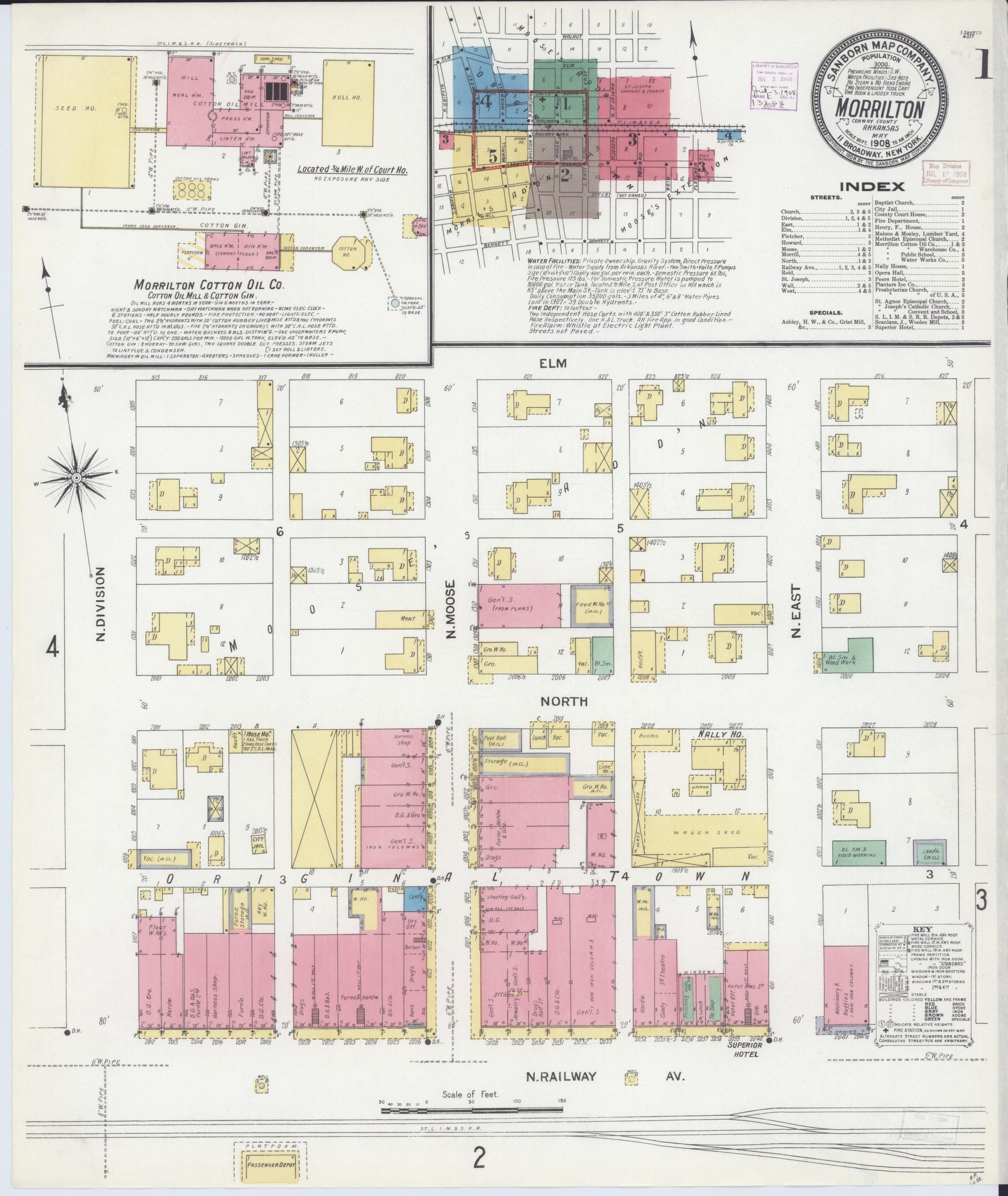 Sanborn Fire Insurance Map from Morrilton, Conway County, Arkansas (1908), Sheet #0001 - Historic Sanborn Fire Insurance Map Print, vintage old map wall art, antique decor, genealogy gift, Arkansas Arkansas map