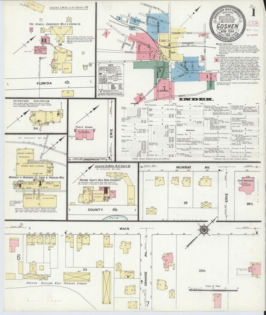 Sanborn Fire Insurance Map from Goshen, Orange County, New York (1910), Sheet #0001 - Complete Map Set gallery image, historic Sanborn map, vintage wall art, New York New York
