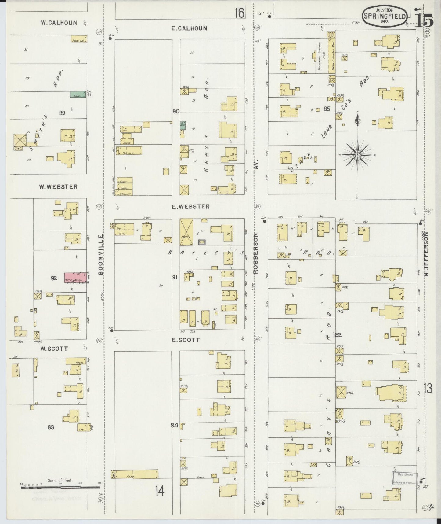 Sanborn Fire Insurance Map from Springfield, Greene County, Missouri (1896), Sheet #0015 - Complete Map Set gallery image, historic Sanborn map, vintage wall art, Missouri Missouri