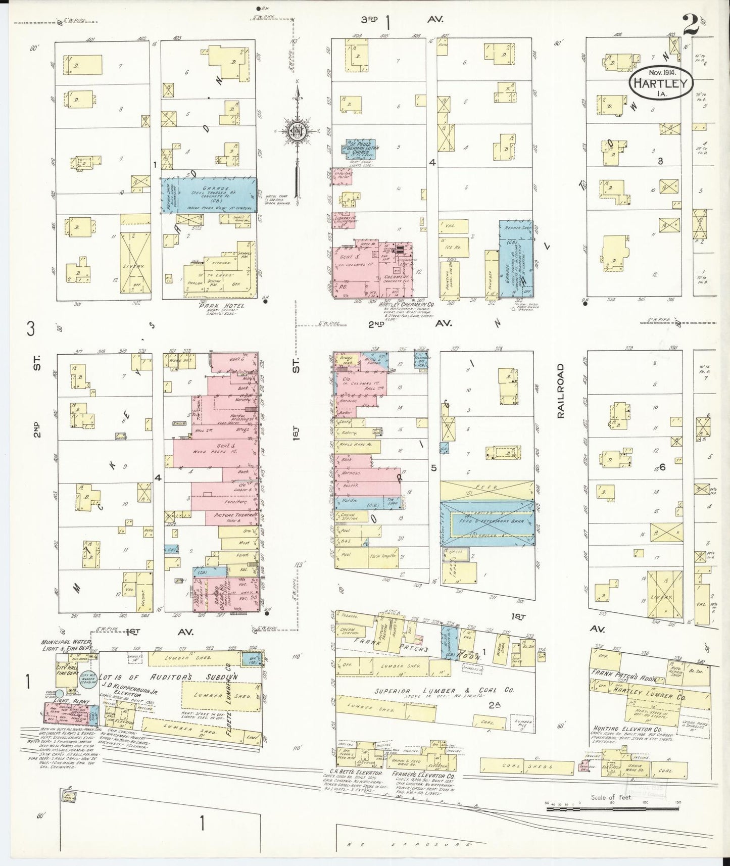 Sanborn Fire Insurance Map from Hartley, O'Brien County, Iowa (1914), Sheet #0002 - Historic Sanborn Fire Insurance Map Print, vintage old map wall art