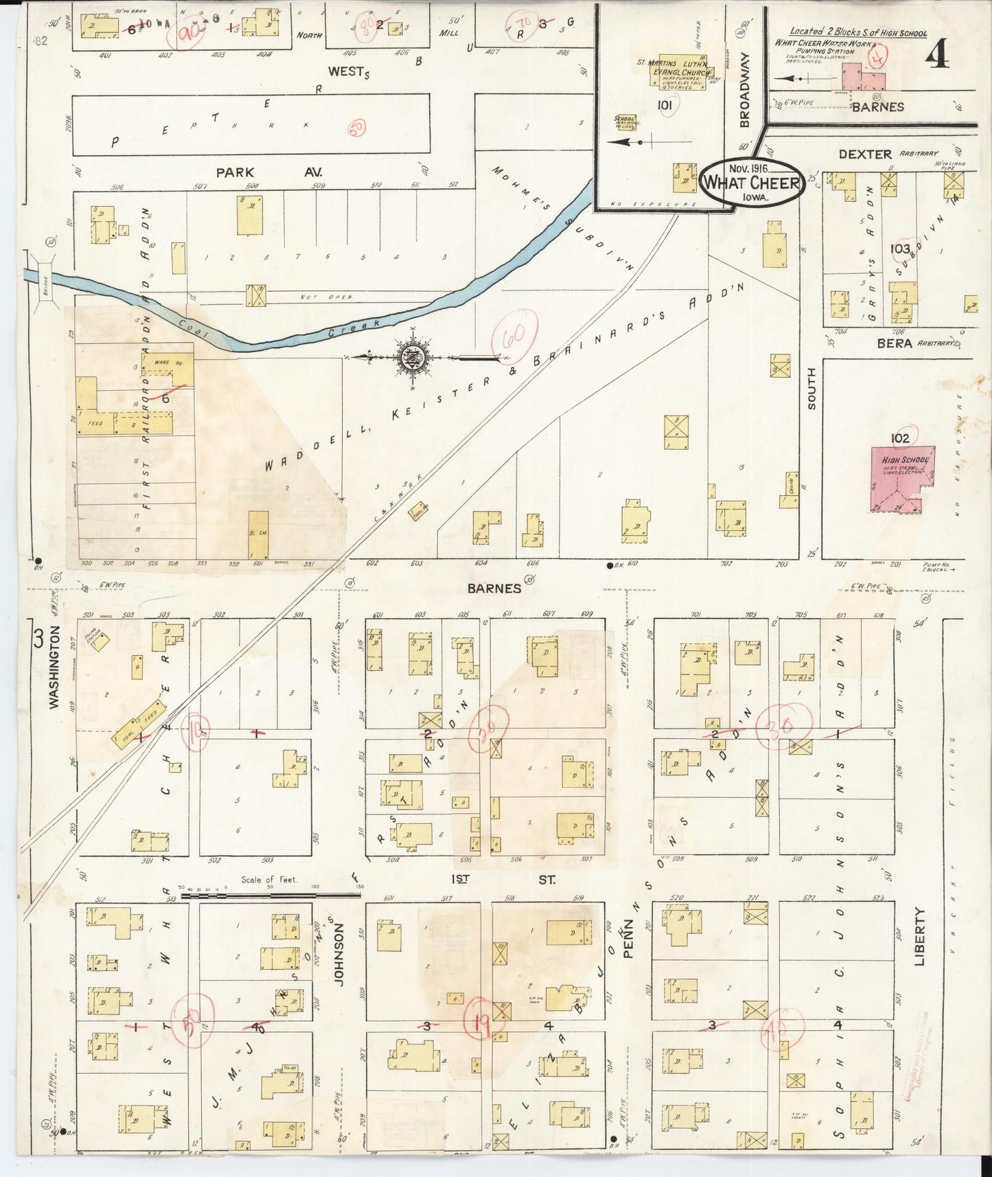 Sanborn Fire Insurance Map from What Cheer, Keokuk County, Iowa (1933), Sheet #0004 - Historic Sanborn Fire Insurance Map Print