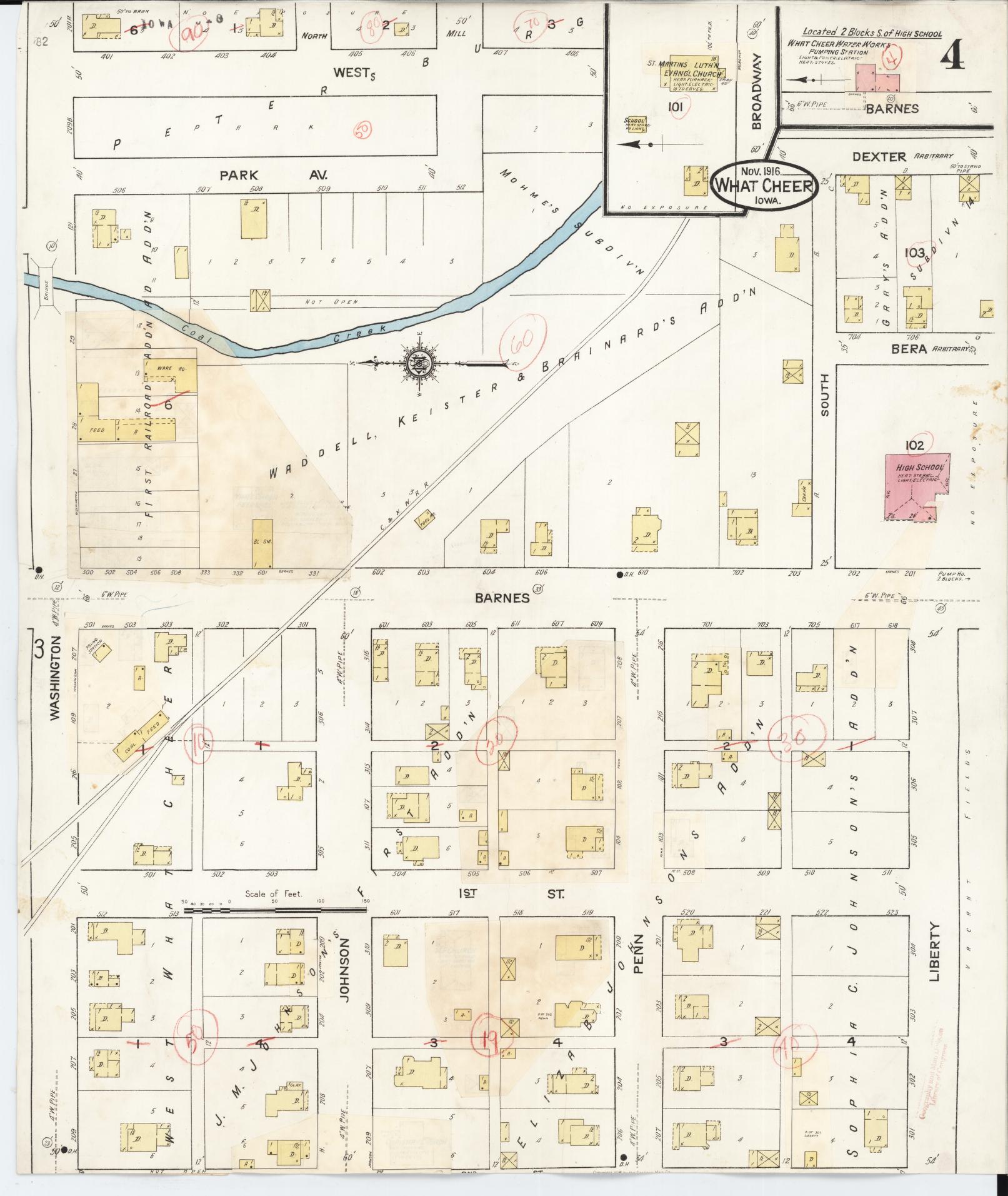 Sanborn Fire Insurance Map from What Cheer, Keokuk County, Iowa (1933), Sheet #0004 - Historic Sanborn Fire Insurance Map Print