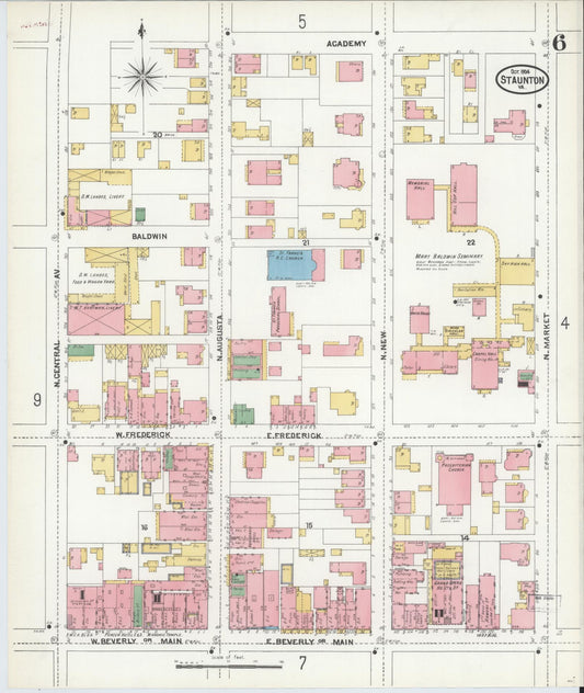 Sanborn Fire Insurance Map from Staunton, Independent Cities, Virginia (1904), Sheet #0006 - Historic Sanborn Fire Insurance Map Print, vintage old map wall art, antique decor, genealogy gift, Virginia Virginia map