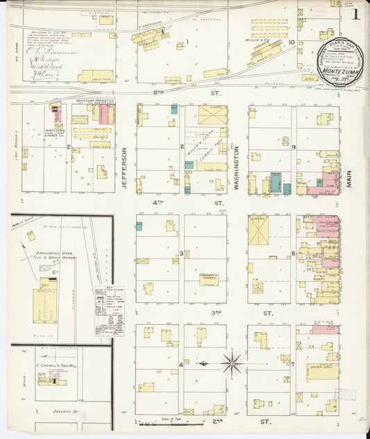 Sanborn Fire Insurance Map from Montezuma, Poweshiek County, Iowa (1893), Sheet #0001 - Historic Sanborn Fire Insurance Map Print, vintage old map wall art
