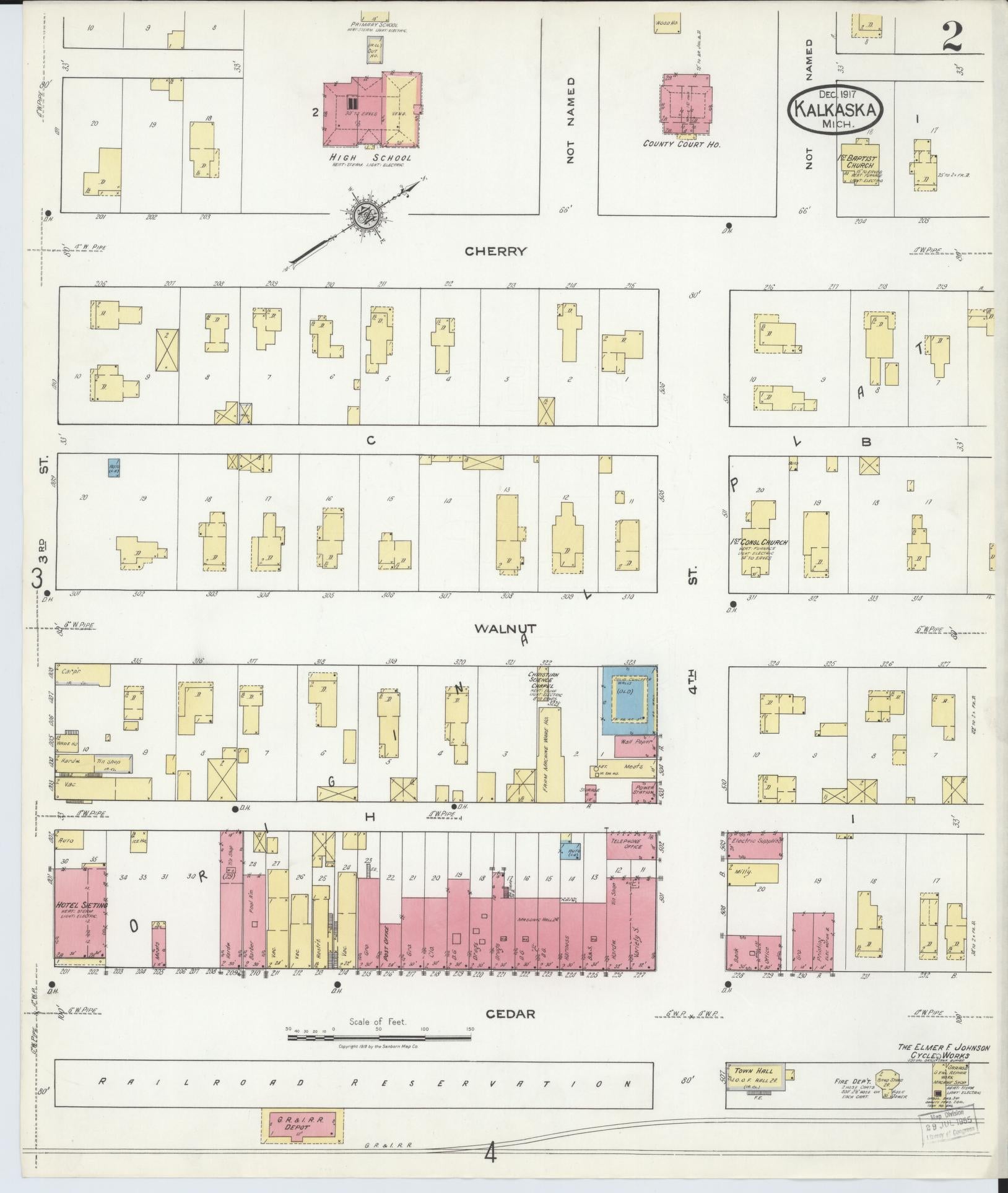 Sanborn Fire Insurance Map from Kalkaska, Kalkaska County, Michigan (1917), Sheet #0002 - Complete Map Set gallery image, historic Sanborn map, vintage wall art, Michigan Michigan