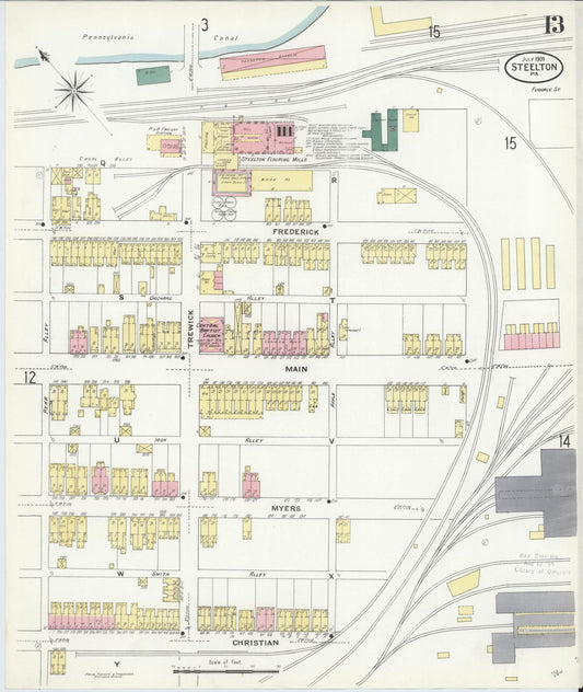 Sanborn Fire Insurance Map from Steelton, Dauphin County, Pennsylvania (1909), Sheet #0013 - Historic Sanborn Fire Insurance Map Print, vintage old map wall art, antique decor, genealogy gift, Pennsylvania Pennsylvania map