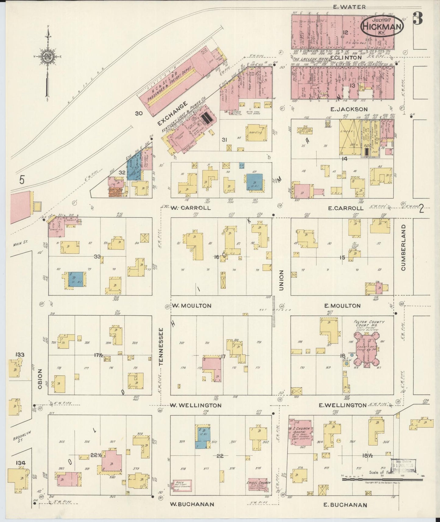 Sanborn Fire Insurance Map from Hickman, Fulton County, Kentucky (1917), Sheet #0003 - Complete Map Set gallery image, historic Sanborn map, vintage wall art, Kentucky Kentucky