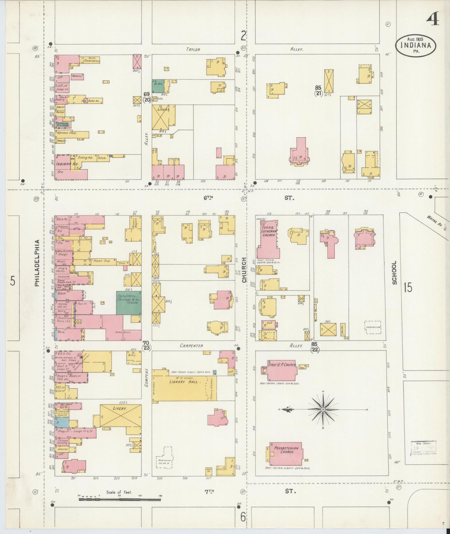 Sanborn Fire Insurance Map from Indiana, Indiana County, Pennsylvania (1903), Sheet #0004 - Historic Sanborn Fire Insurance Map Print, vintage old map wall art, antique decor, genealogy gift, Sanborn Fire Insurance Map from Indiana Indiana map